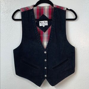 Vintage Suede Leather Vest Plaid Back Western Boho Womens Small Western Rustic
